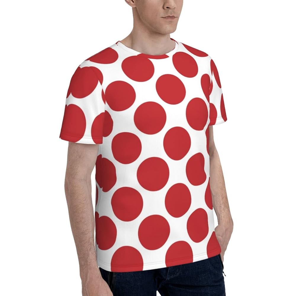 Polka Dots Red White Men's Short Sleeve T-Shirt Crew Neck
